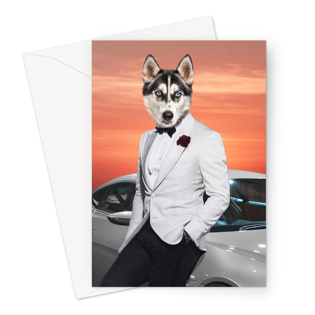 Pet Portraits | 007 (James Bond Inspired): Custom Pet Greeting Card | Paw & Glory