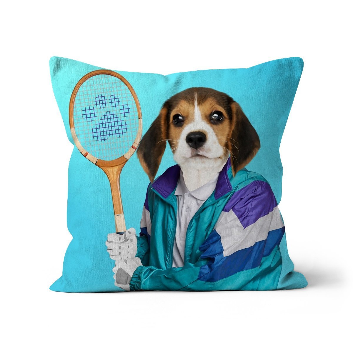 Pet Portraits | 80s Tennis Champ: Custom Pet Pillow | Paw & Glory