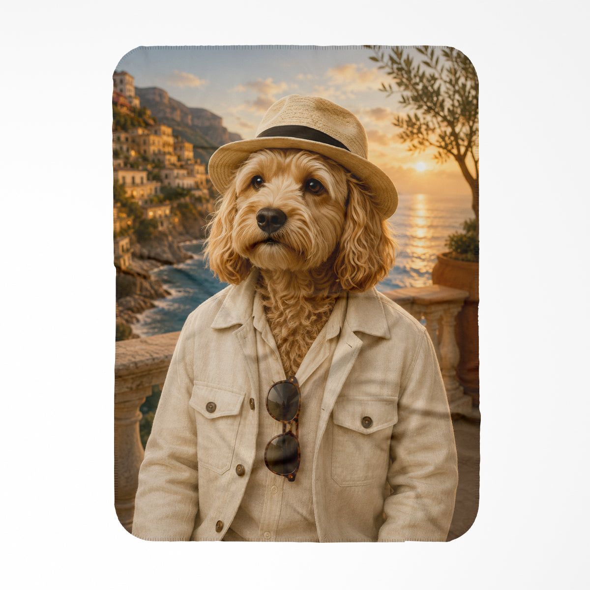 Pet Portraits| Amalfi Honeymoon Gent: Custom Pet Blanket | Paw & Glory