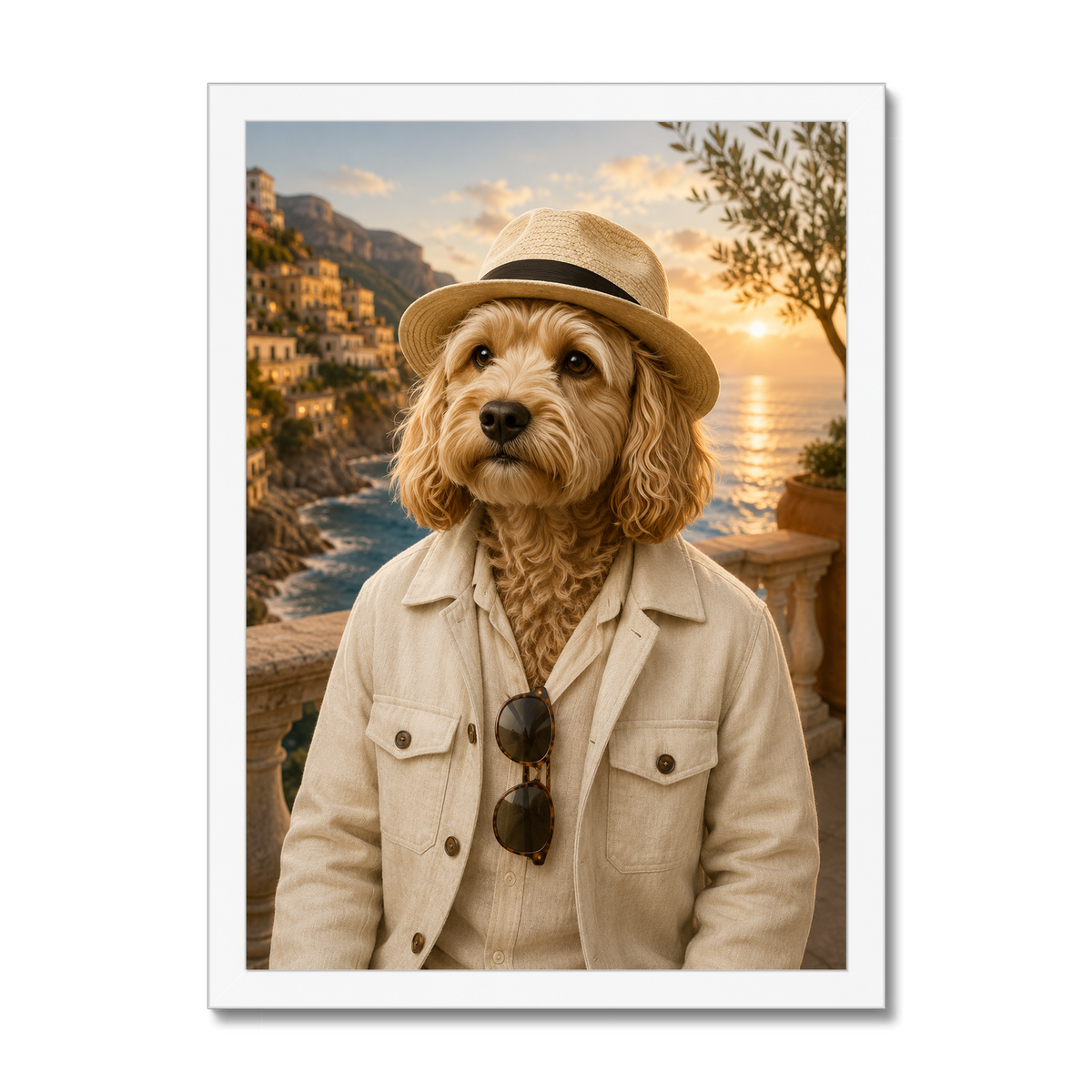 Pet Portraits | Amalfi Honeymoon Gent: Custom Pet Framed Portrait | Paw & Glory