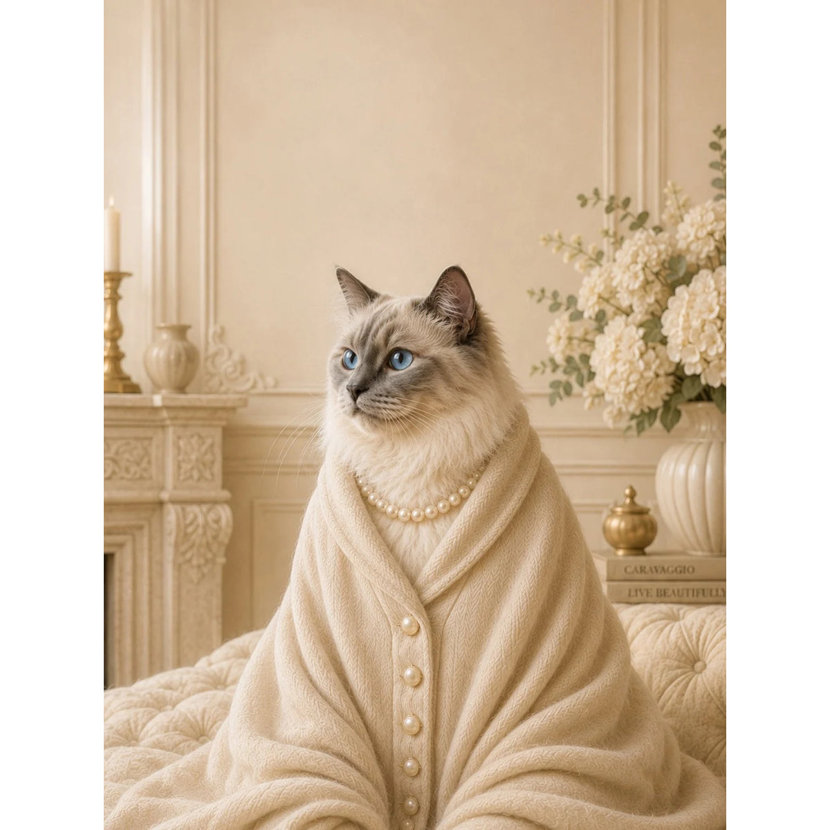 Cashew Milk Elegance: Custom Digital Download Pet Portrait
