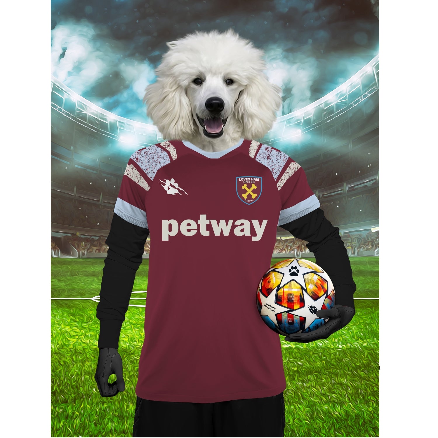 West Ham Football Club: Paw & Glory, pawandglory, minimal dog art, cat picture painting, pet photo clothing, the general portrait, dog portraits as humans, digital pet paintings, pet portraits