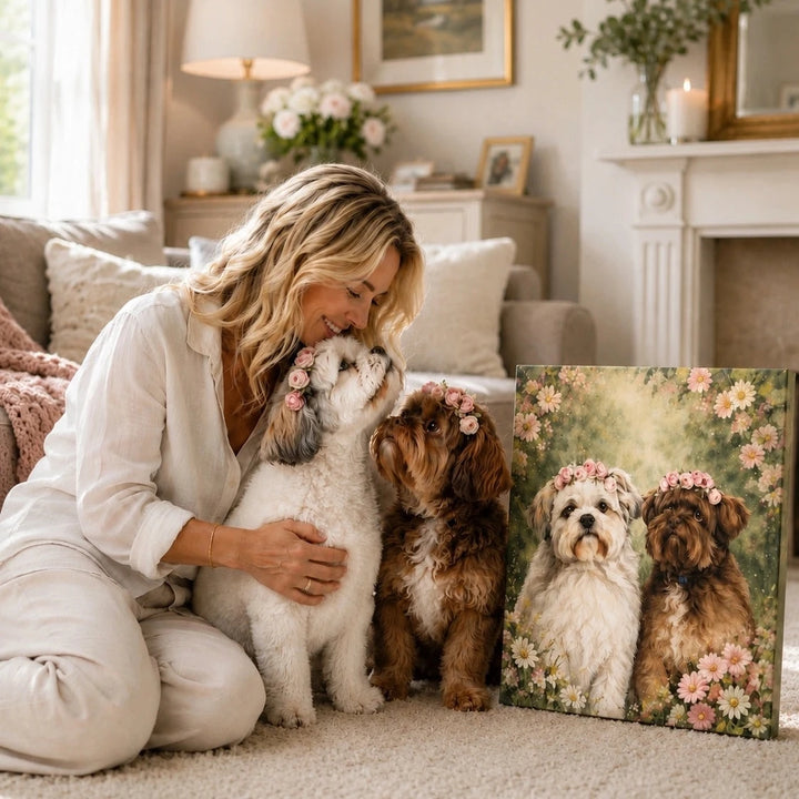 The Floral Crown: Modern Pet Canvas - Paw & Glory - Dog Portraits - Pet Portraits