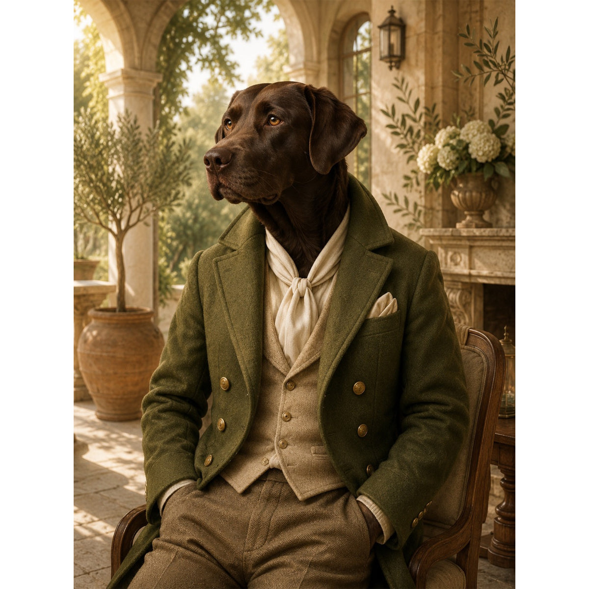 Martini Olive Elegance | Digital Pet Portrait | Paw & Glory