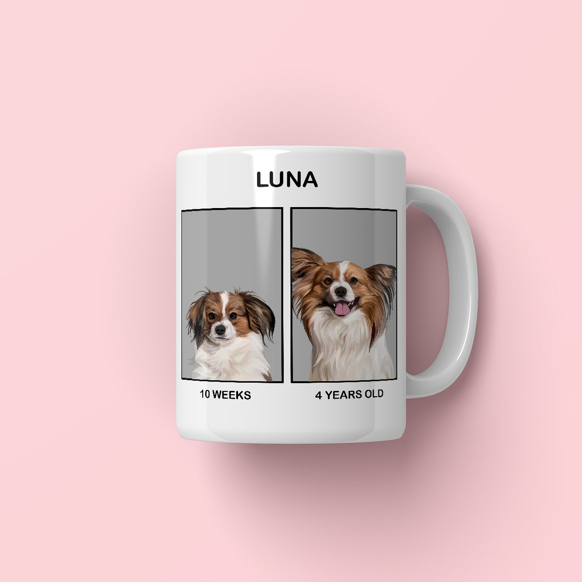 Custom Puppy To Adult: Pet Portrait Coffee Mug
