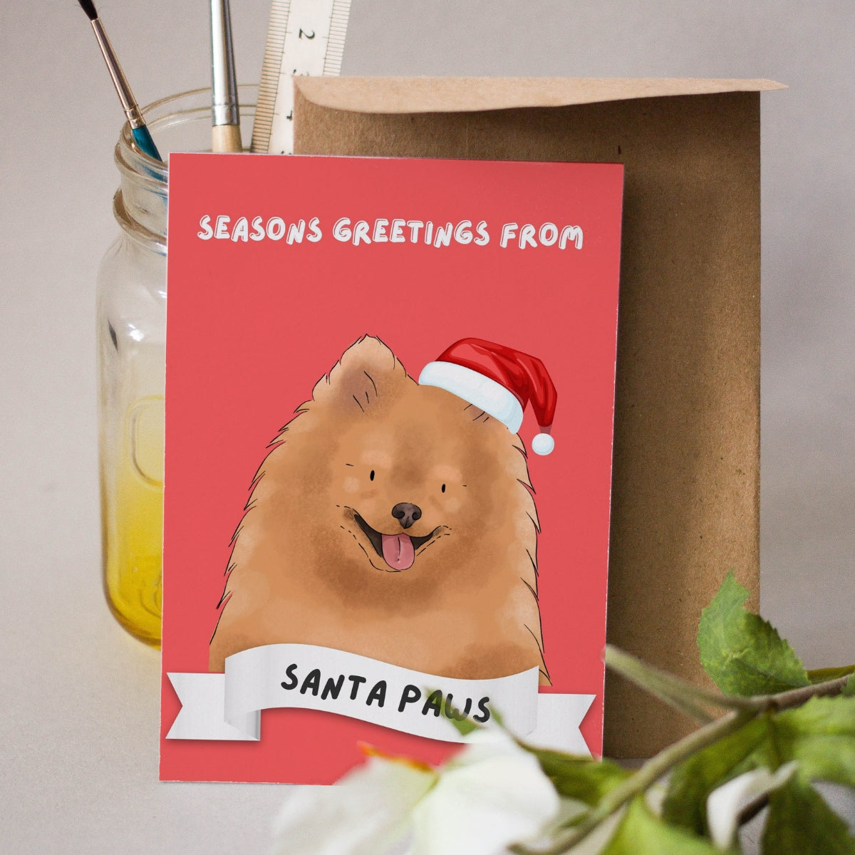 Seasons Greetings From Santa Paws Watercolour Greeting Cards