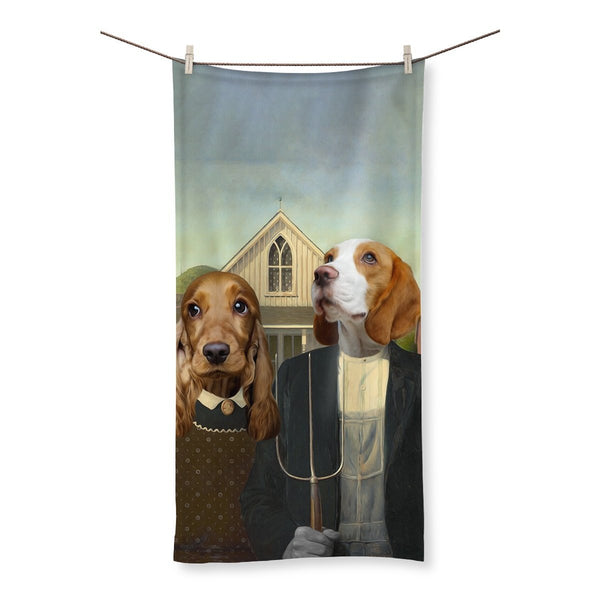 Gothic Farm Couple Custom Pet Towel | Pet Lover Gift | Paw & Glory