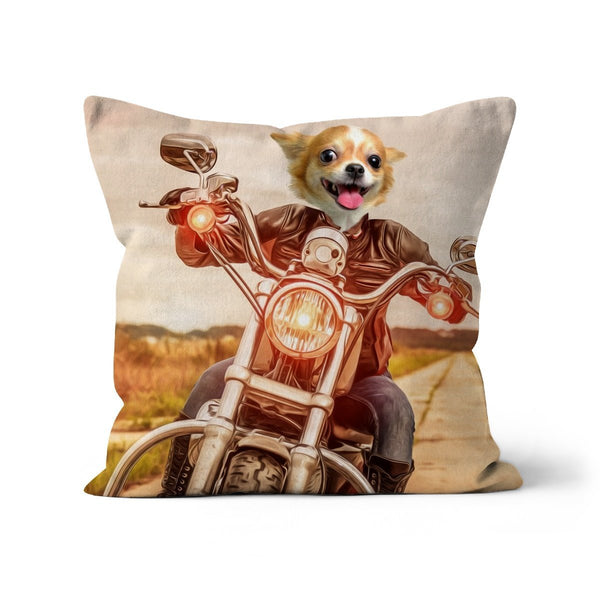 Biker Chick Custom Pet Pillow | Funny Pet Portrait | Paw & Glory