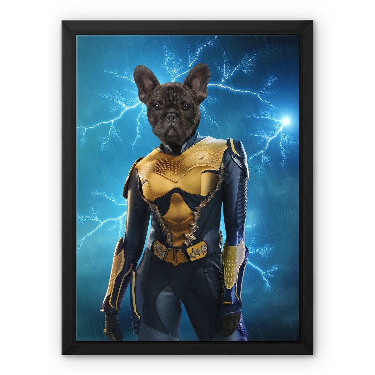 Pet Portraits | Black Lightening (DC Superhero Inspired): Custom Pet Canvas | Paw & Glory