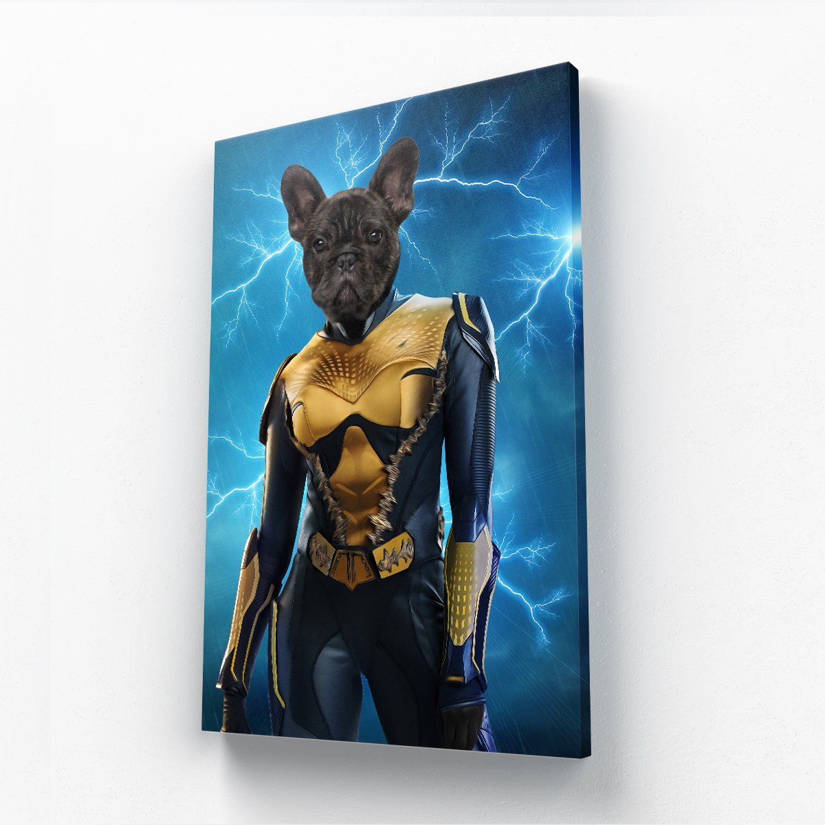 Pet Portraits | Black Lightening (DC Superhero Inspired): Custom Pet Canvas | Paw & Glory