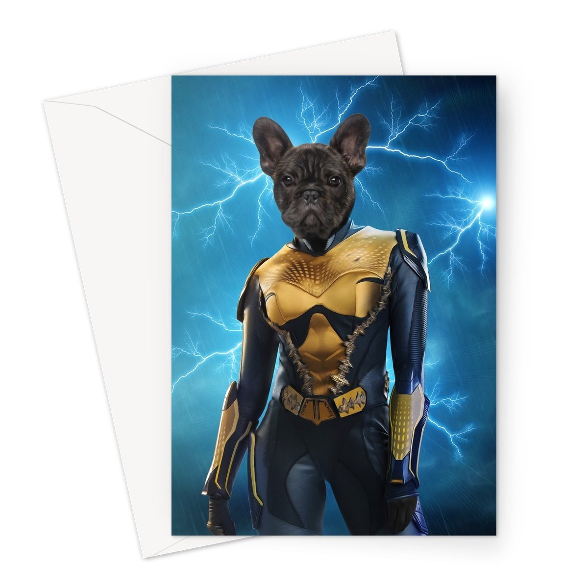 Pet Portraits | Black Lightening (DC Superhero Inspired): Custom Pet Greeting Card | Paw & Glory