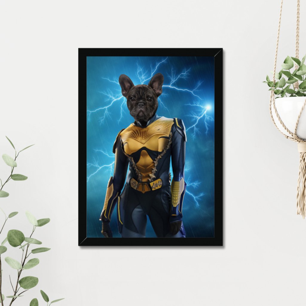 Pet Portraits | Black Lightening (DC Superhero Inspired): Custom Pet Portrait | Paw & Glory
