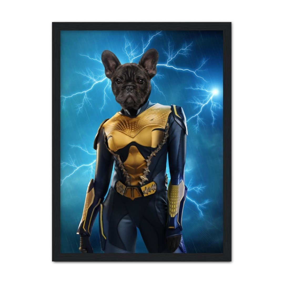 Pet Portraits | Black Lightening (DC Superhero Inspired): Custom Pet Portrait | Paw & Glory