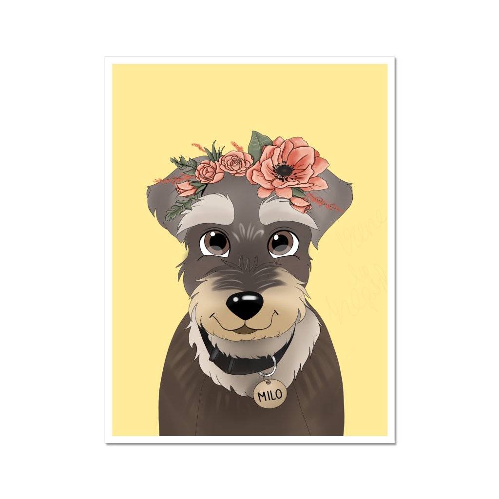 Blossom Crown: Cartoon Pet Poster - Paw & Glory - Dog Portraits - Pet Portraits