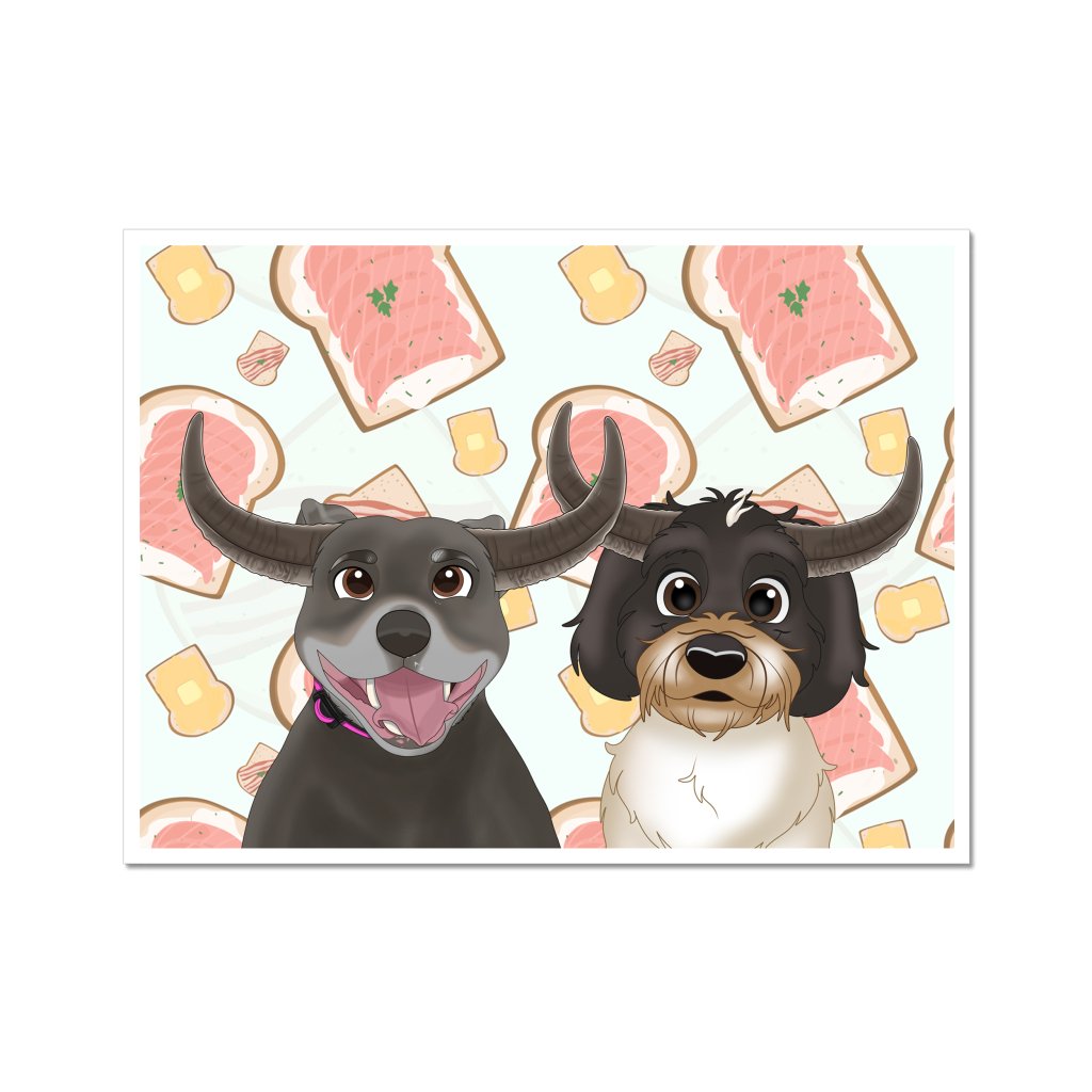 Pet Portraits | Buffalo Horn: Cartoon Pet Poster | Paw & Glory