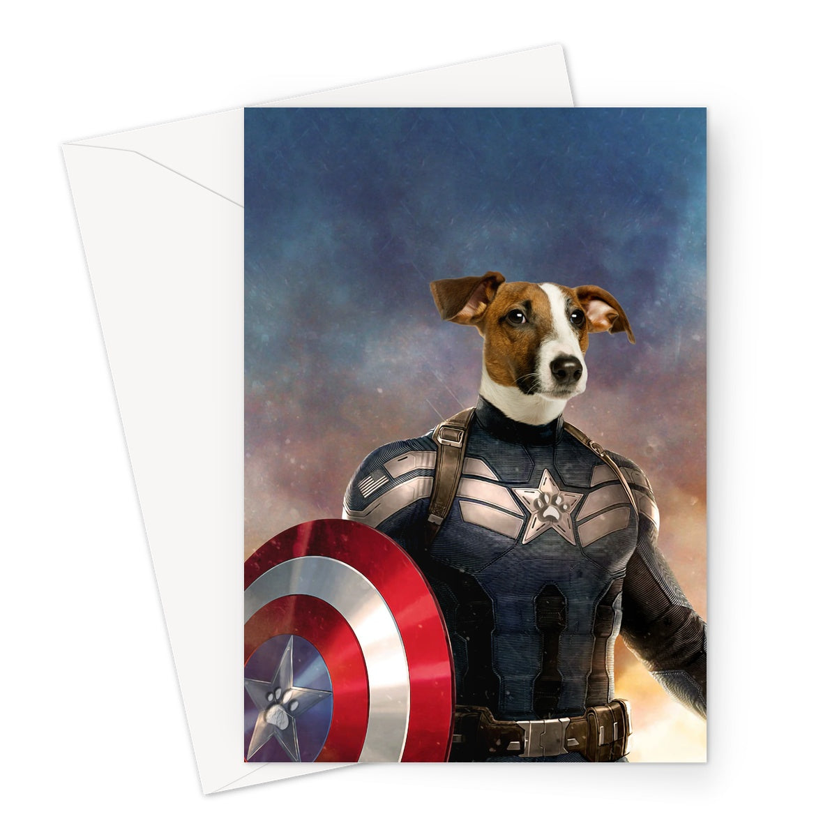Pet Portraits | Captain America: Custom Pet Greeting Card | Paw & Glory