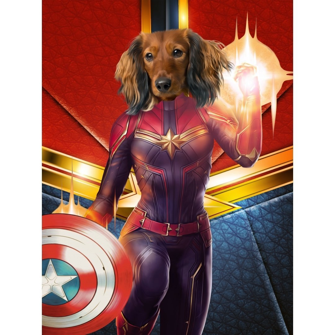 Captain Marvel: Custom Digital Download Pet Portrait - Paw & Glory - Dog Portraits - Pet Portraits