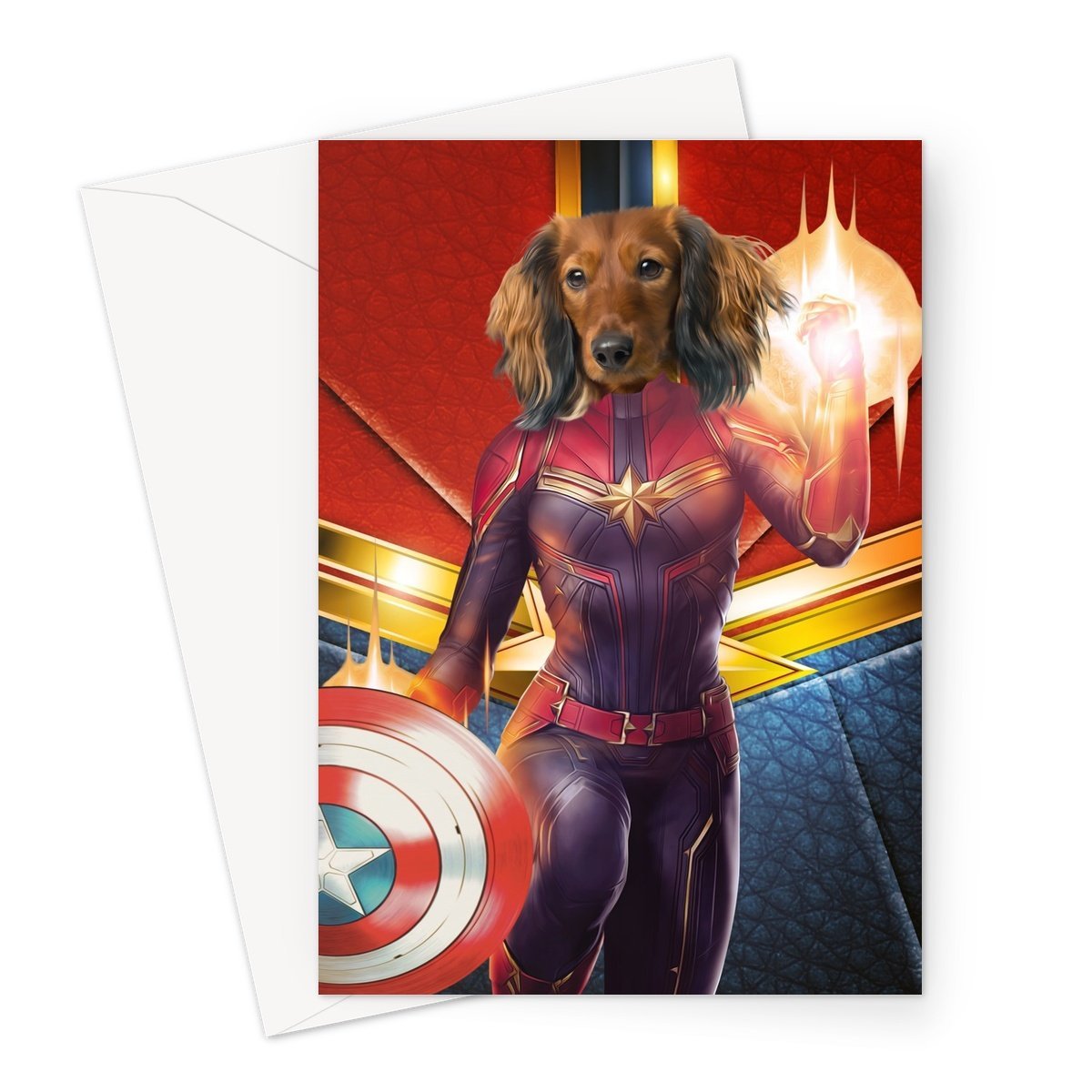 Pet Portraits | Captain Marvel: Custom Pet Greeting Card | Paw & Glory