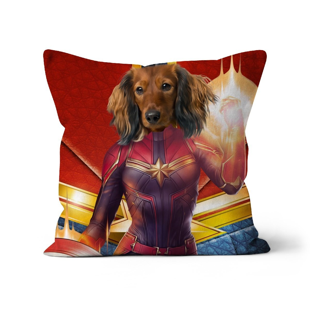 Pet Portraits | Captain Marvel: Custom Pet Pillow | Paw & Glory