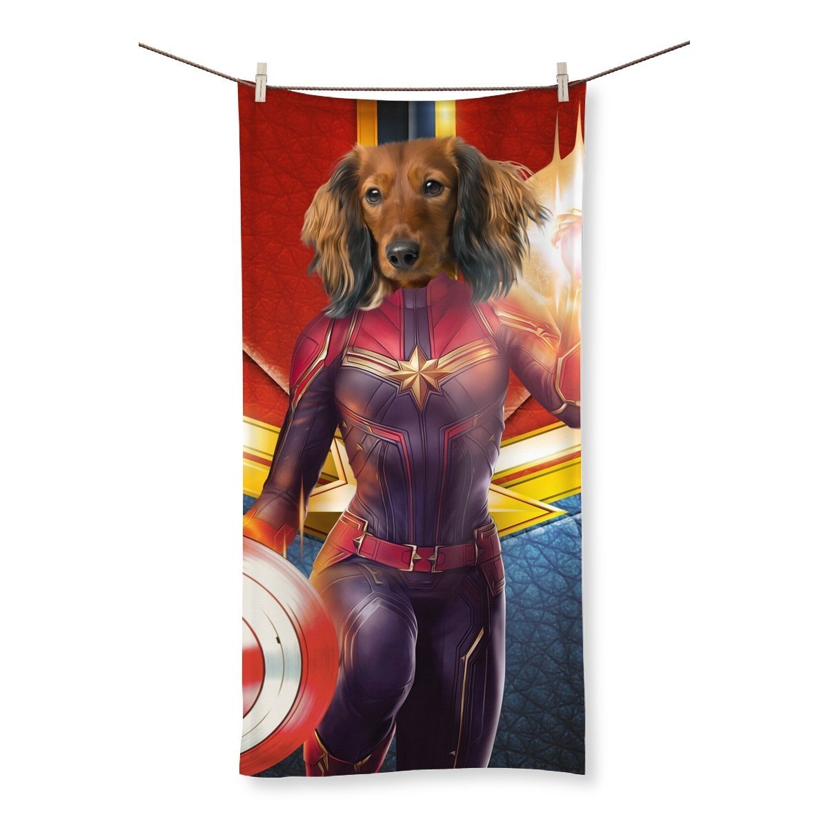 Pet Portraits | Captain Marvel: Custom Pet Towel | Paw & Glory