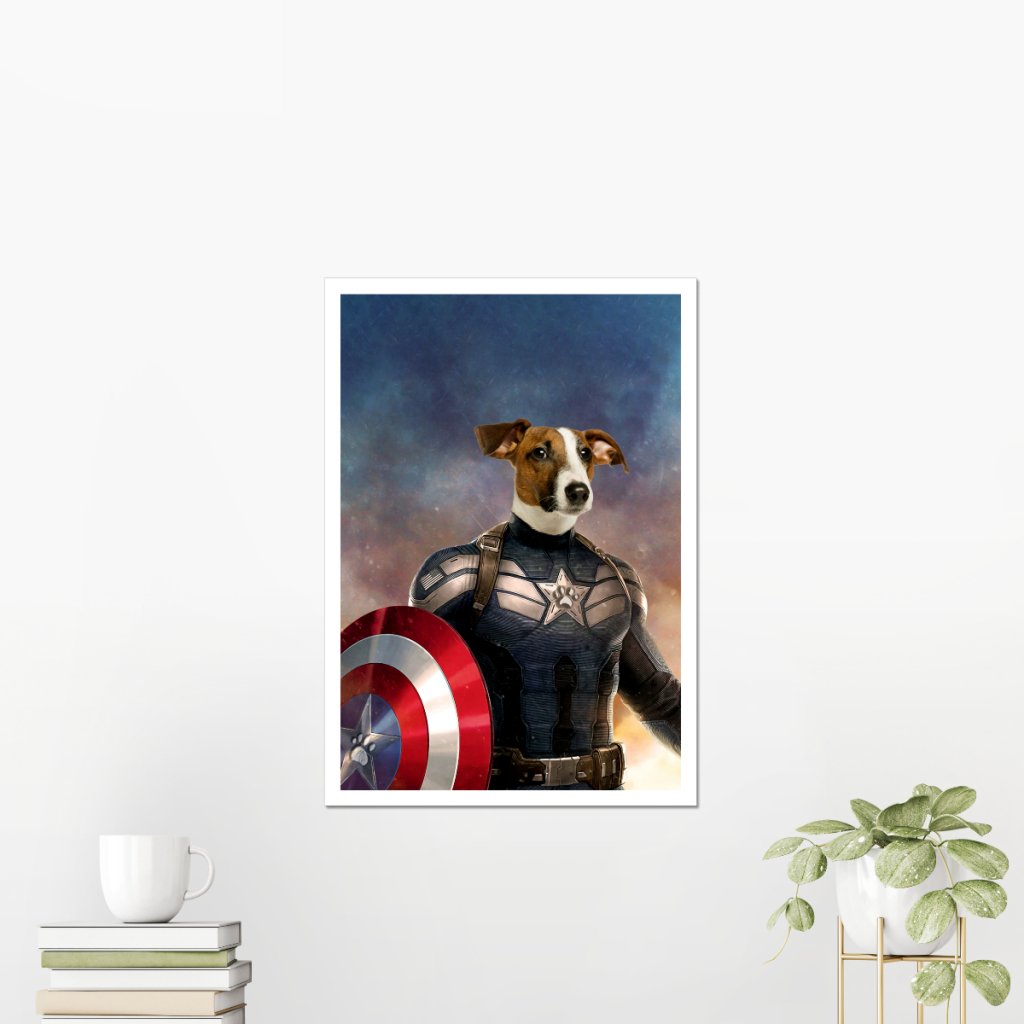 Patriotic Comic Hero Custom Pet Poster | Pet Portrait Print | Paw & Glory