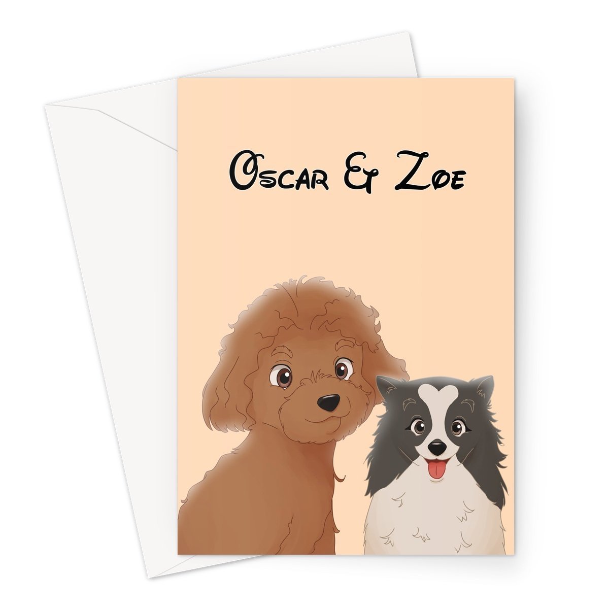 Cartoon: Custom 2 Pet Greeting Card - Paw & Glory - Dog Portraits - Pet Portraits