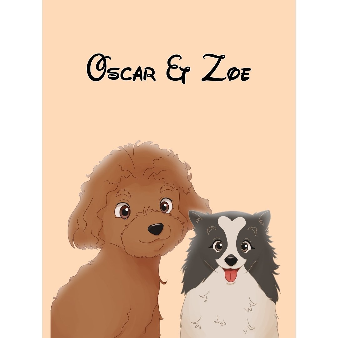 Pet Portraits | Cartoon: Custom Digital Download Two Pet Portrait | Paw & Glory