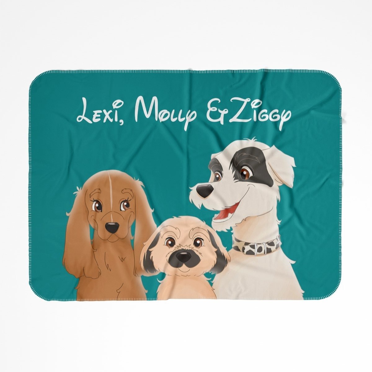 Pet Portraits | Cartoon: Custom Three Pet Blanket | Paw & Glory