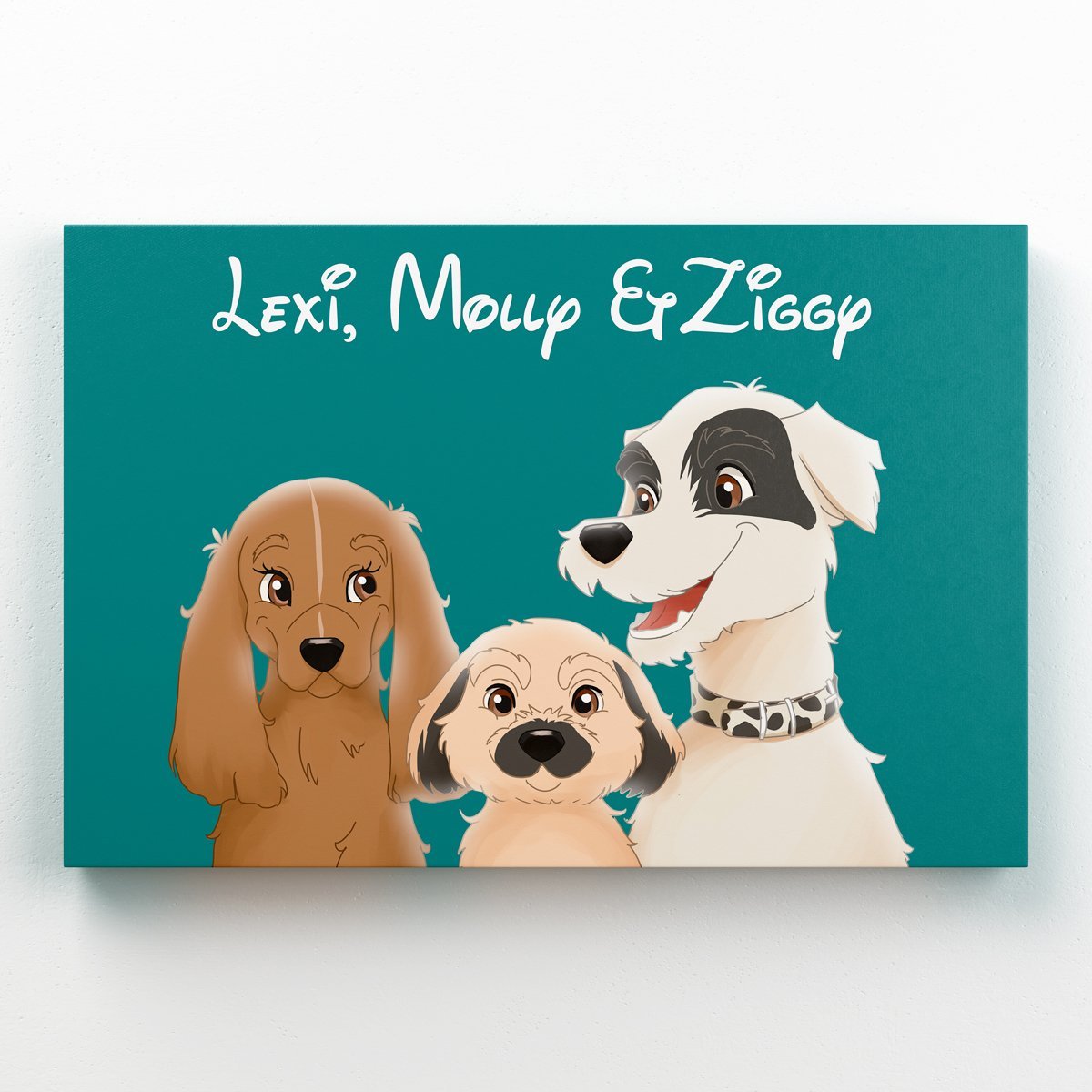 Cartoon: Custom Three Pet Canvas - Paw & Glory - Dog Portraits - Pet Portraits