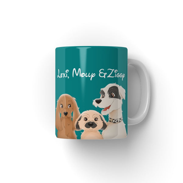 Cartoon: Custom Three Pet Coffee Mug - Paw & Glory - Dog Portraits - Pet Portraits