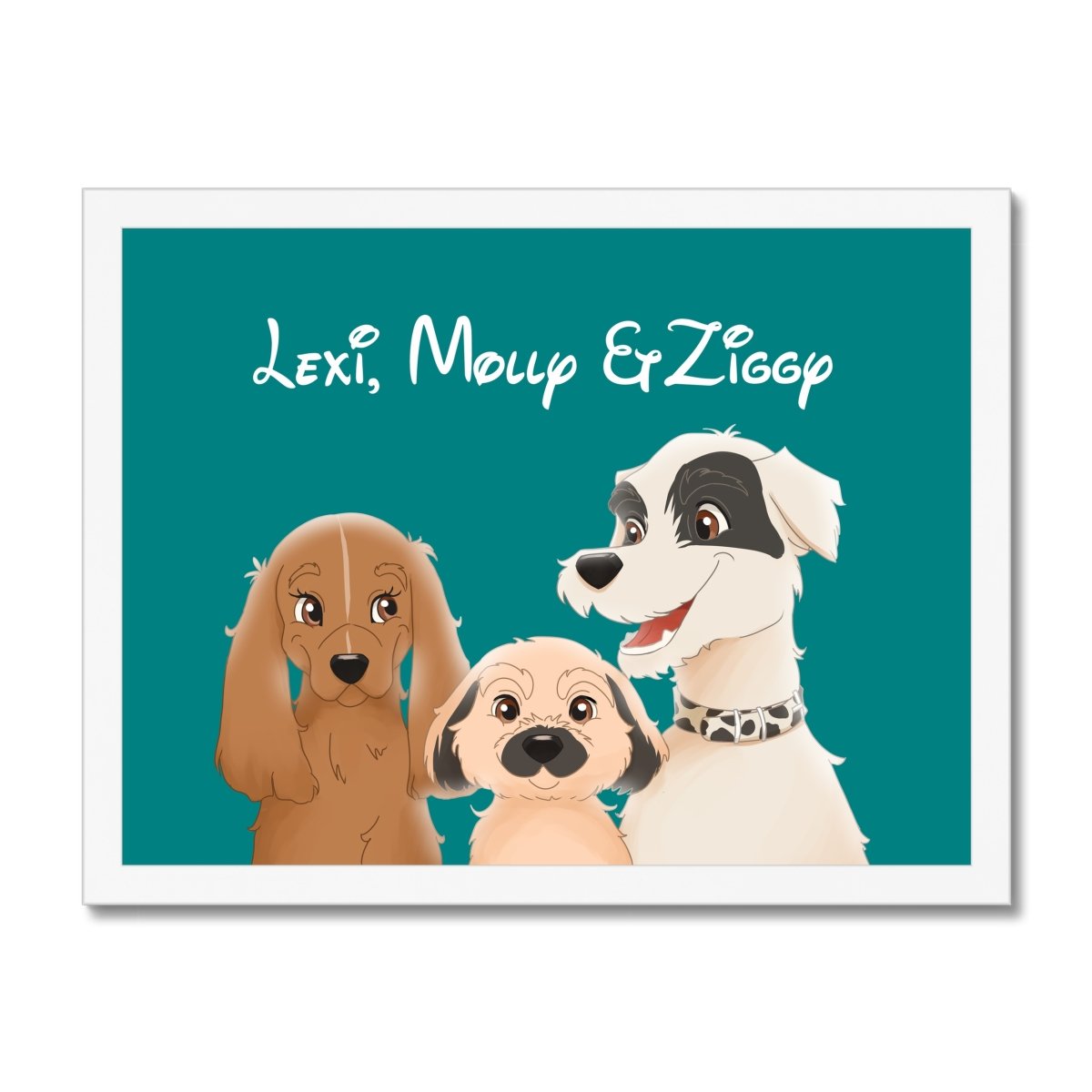 Cartoon: Custom Three Pet Portrait - Paw & Glory - Dog Portraits - Pet Portraits