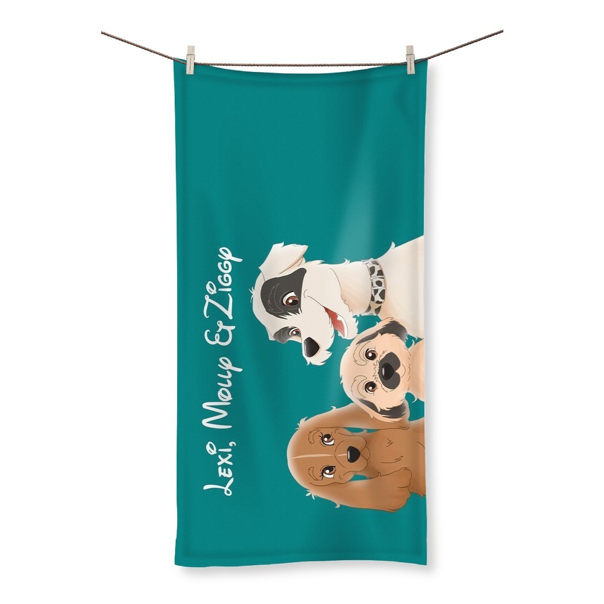 Cartoon: Custom Three Pet Towel - Paw & Glory - Dog Portraits - Pet Portraits