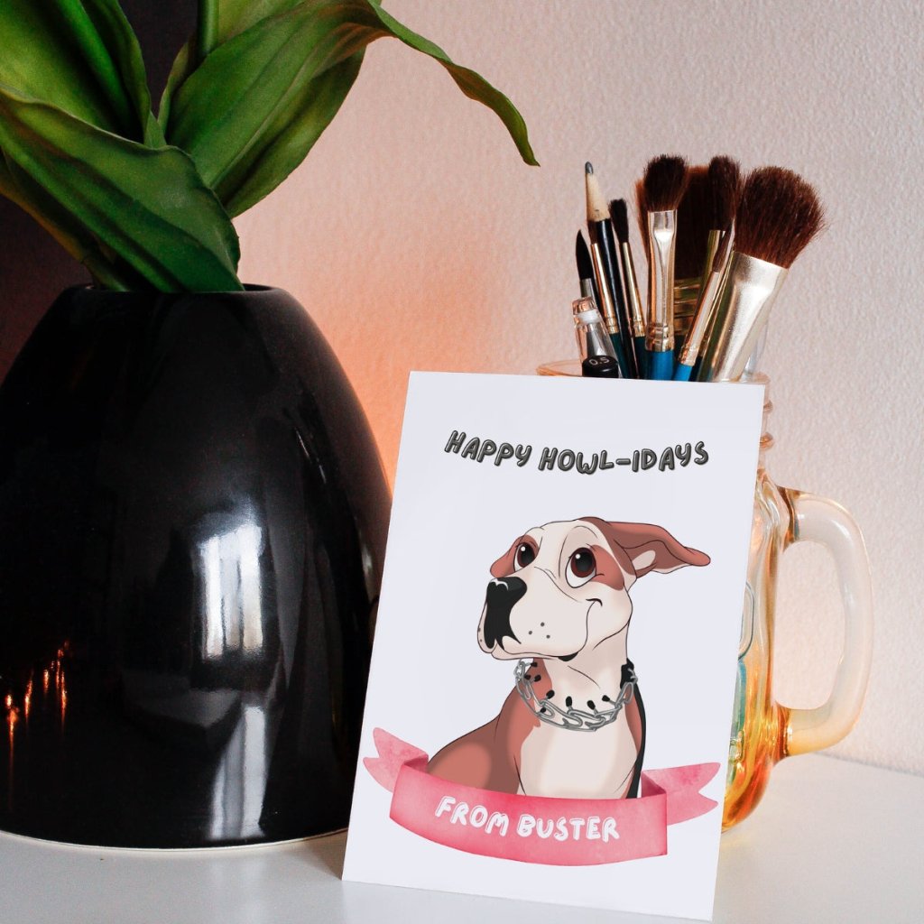 Pet Portraits | Cartoon Happy Howlidays Christmas Cards | Paw & Glory