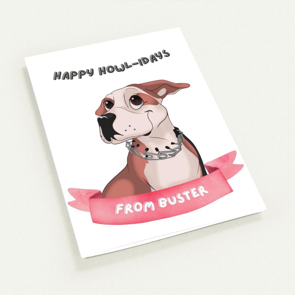 Pet Portraits | Cartoon Happy Howlidays Christmas Cards | Paw & Glory