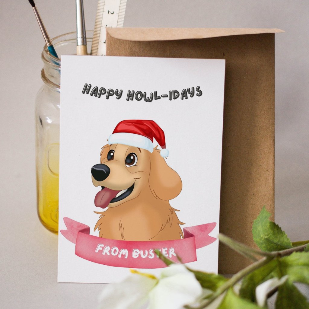 Pet Portraits | Cartoon Happy Howlidays Christmas Cards | Paw & Glory