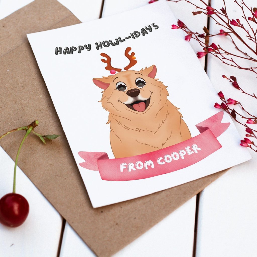 Cartoon Happy Howlidays Christmas Cards - Paw & Glory - Dog Portraits - Pet Portraits