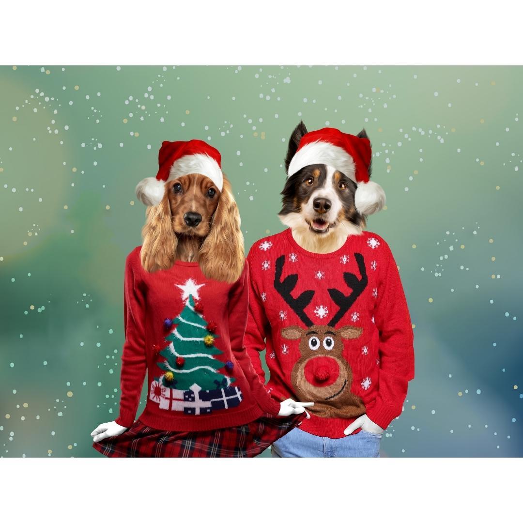 Pet Portraits | Christmas Jumper Duo: Custom Digital Download Pet Portrait | Paw & Glory
