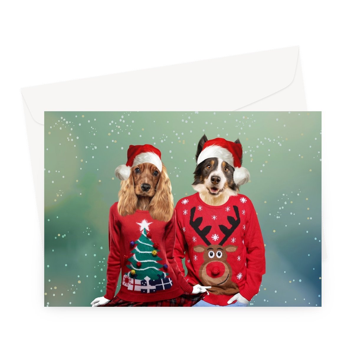 Pet Portraits | Christmas Jumper Duo: Custom Pet Greeting Card | Paw & Glory