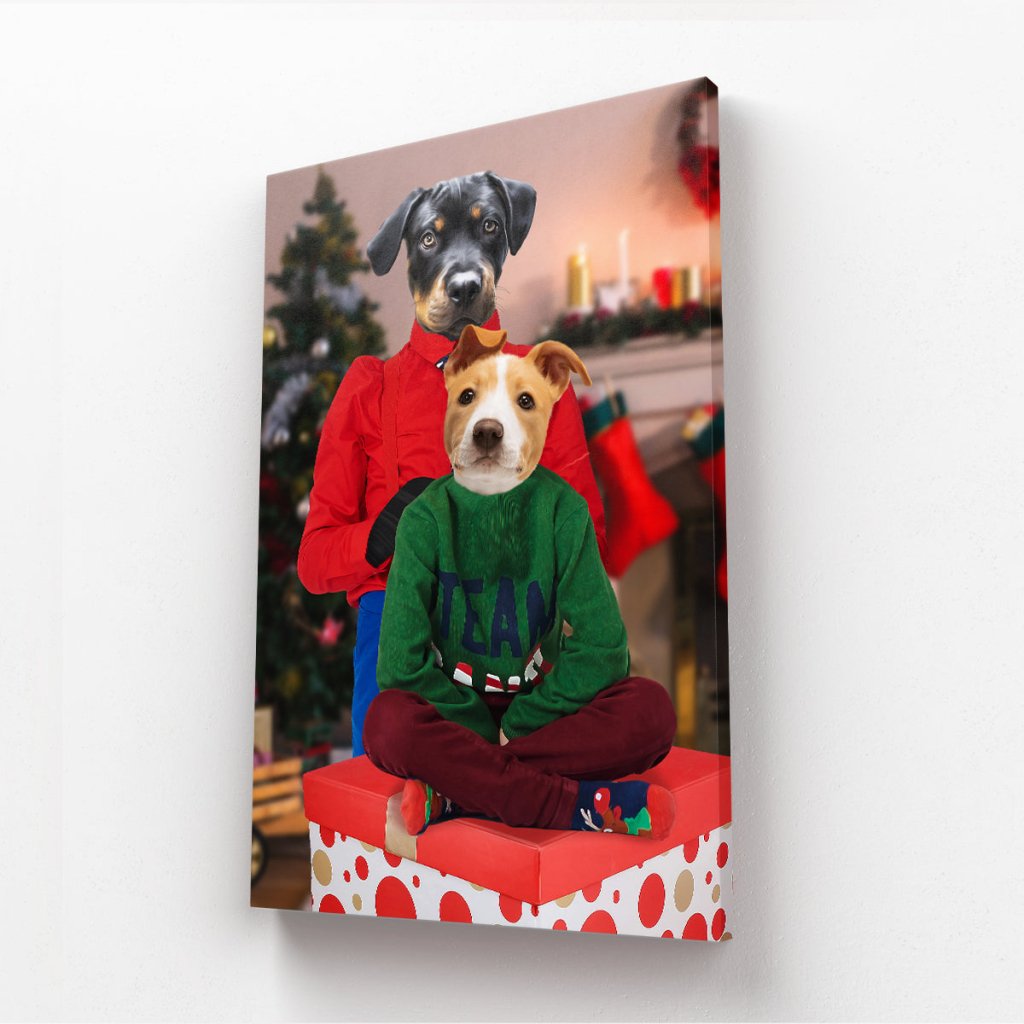 Pet Portraits | Christmas Mama & Child: Custom Pet Canvas | Paw & Glory