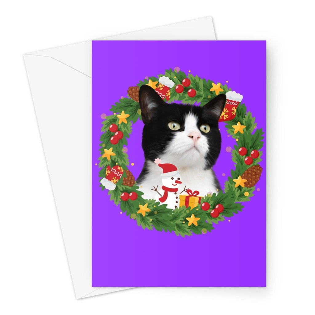 Pet Portraits | Christmas Wreath: Minimalist Custom Pet Greeting Card | Paw & Glory