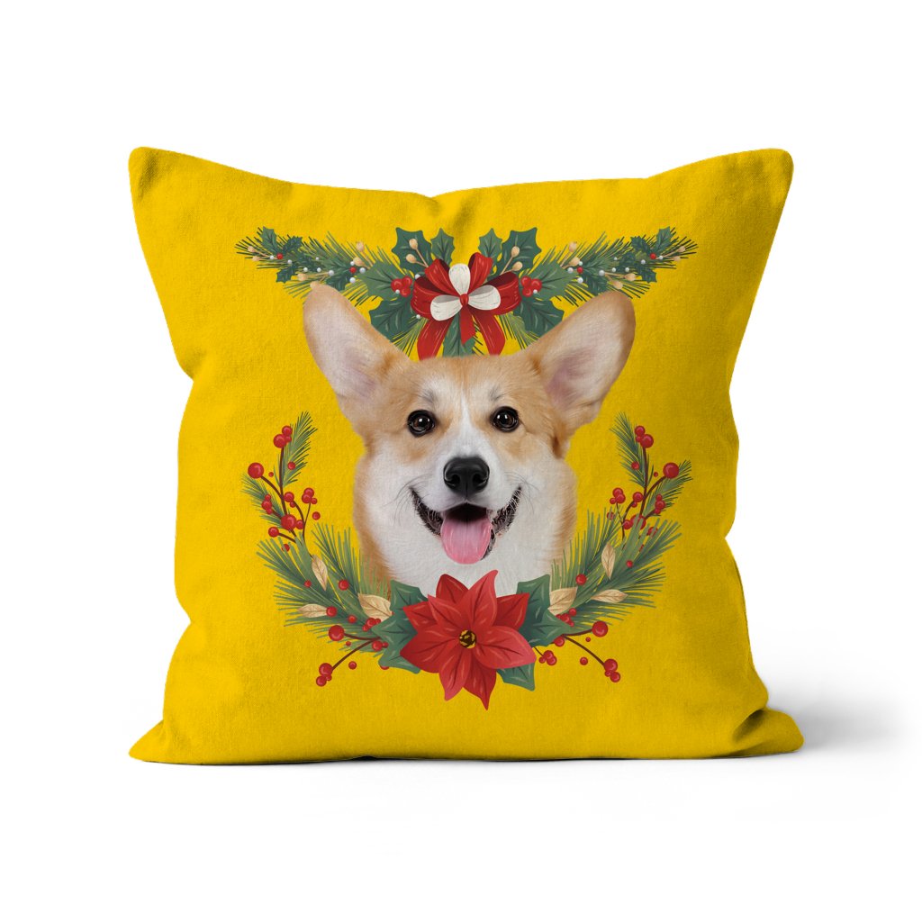 Pet Portraits | Christmas Wreath: Minimalist Custom Pet Pillow | Paw & Glory