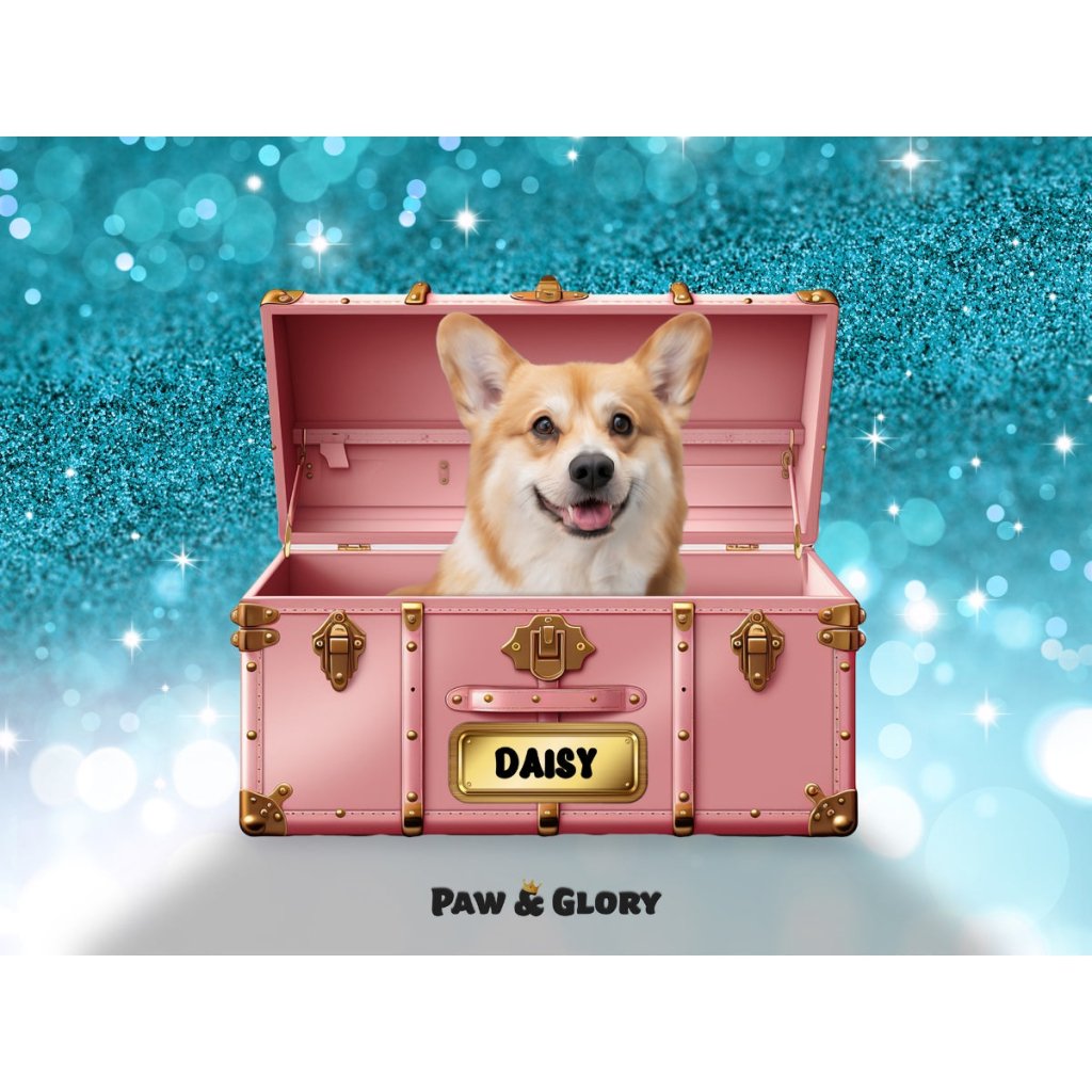 Pet Portraits | Cotton candy pink Luxury Trunk: Custom Digital Download Pet Portrait | Paw & Glory