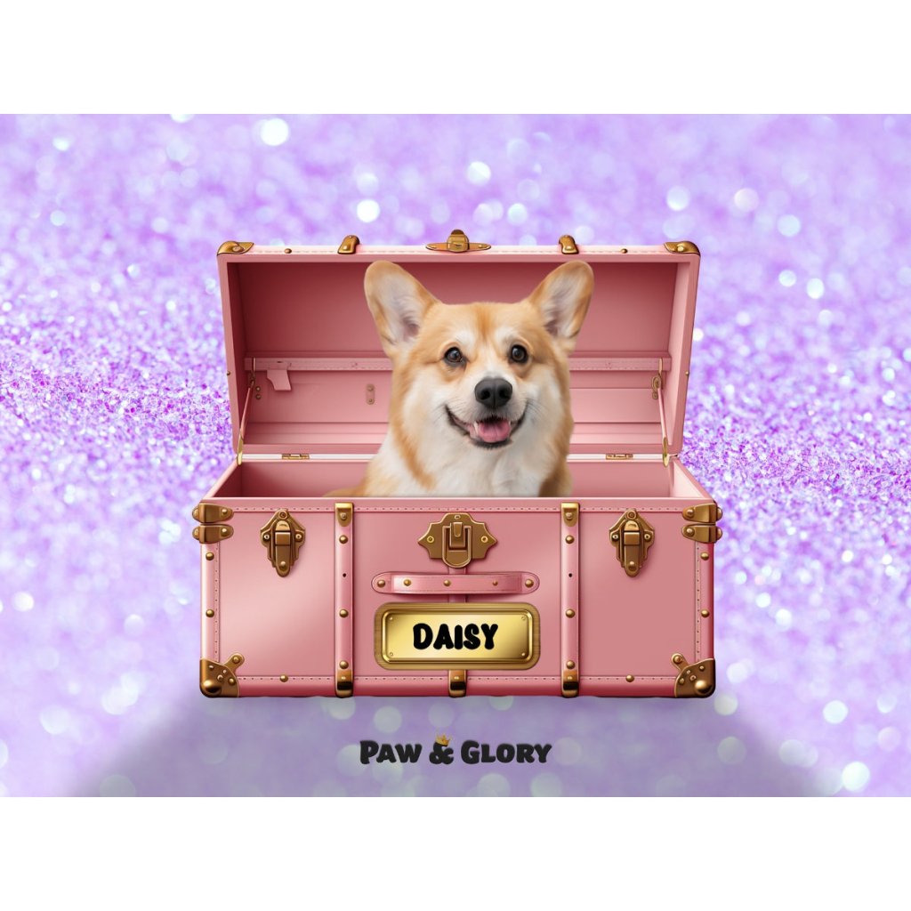 Pet Portraits | Cotton candy pink Luxury Trunk: Custom Digital Download Pet Portrait | Paw & Glory