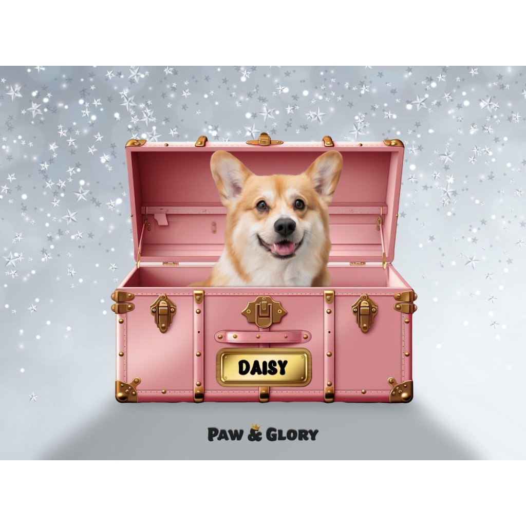 Pet Portraits | Cotton candy pink Luxury Trunk: Custom Digital Download Pet Portrait | Paw & Glory