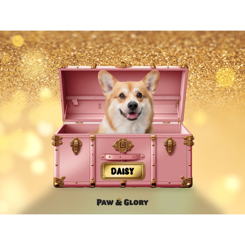 Pet Portraits | Cotton candy pink Luxury Trunk: Custom Digital Download Pet Portrait | Paw & Glory