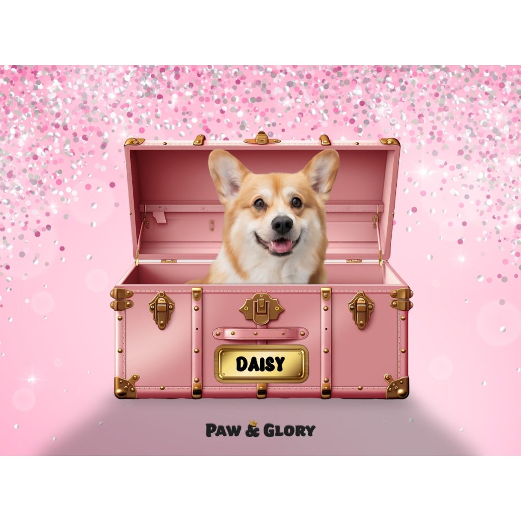 Pet Portraits | Cotton candy pink Luxury Trunk: Custom Digital Download Pet Portrait | Paw & Glory