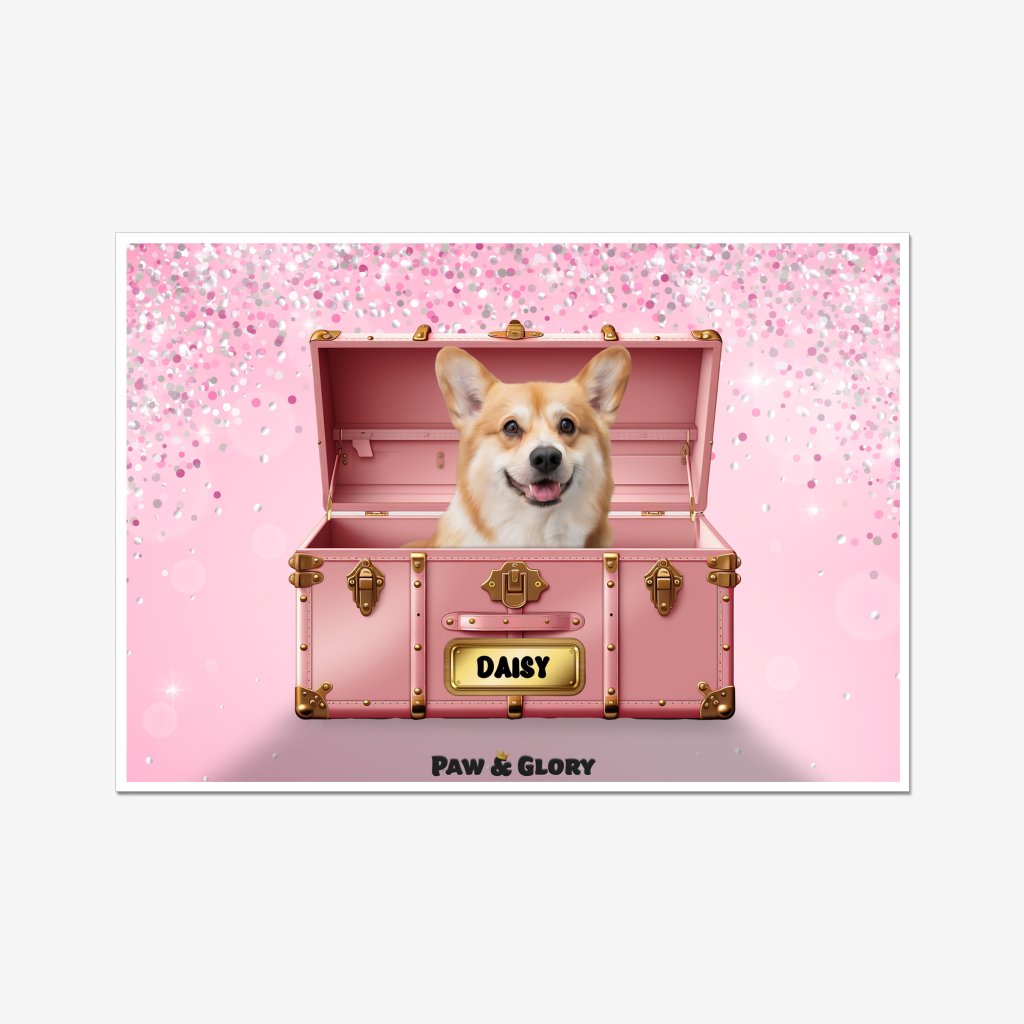 Pet Portraits | Cotton candy pink Luxury Trunk: Custom Pet Portrait | Paw & Glory