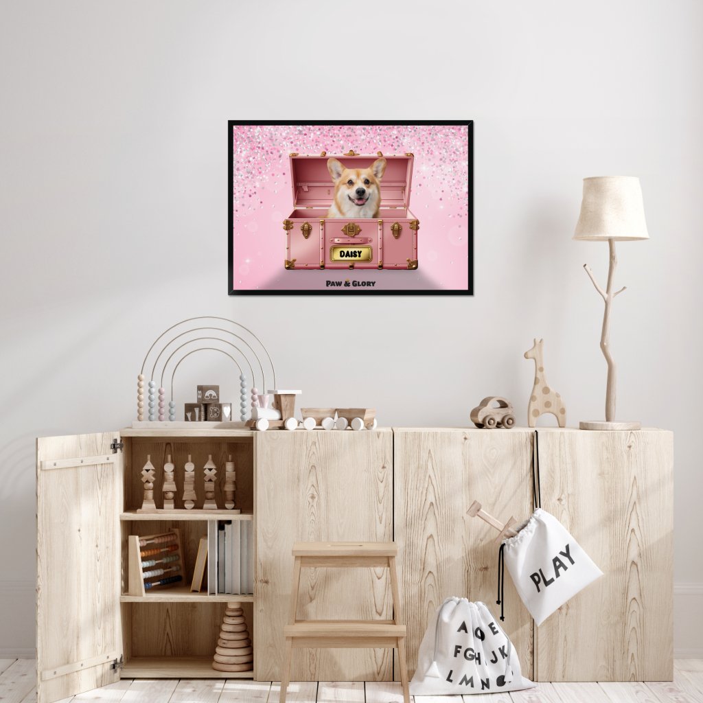Pet Portraits | Cotton candy pink Luxury Trunk: Custom Pet Portrait | Paw & Glory
