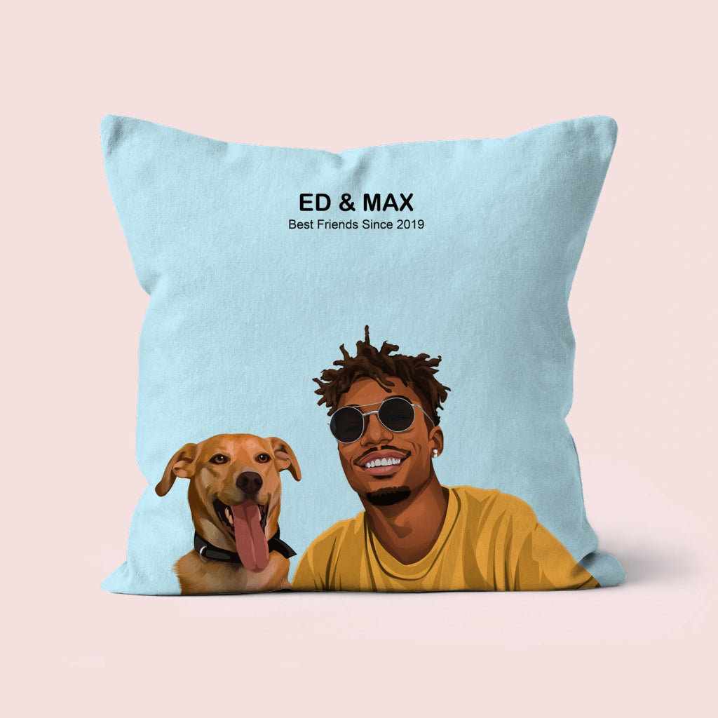 Pet Portraits | Custom Dad and Pet Together: Pet Portrait Pillow | Paw & Glory