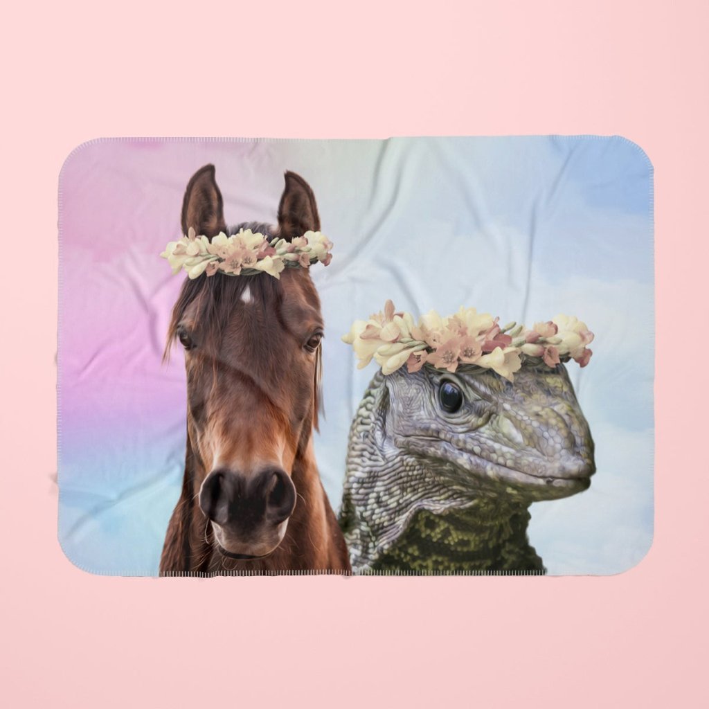 Pet Portraits | Custom Minimalist Flower Bud Crown: Pet Portrait Fleece Blanket | Paw & Glory
